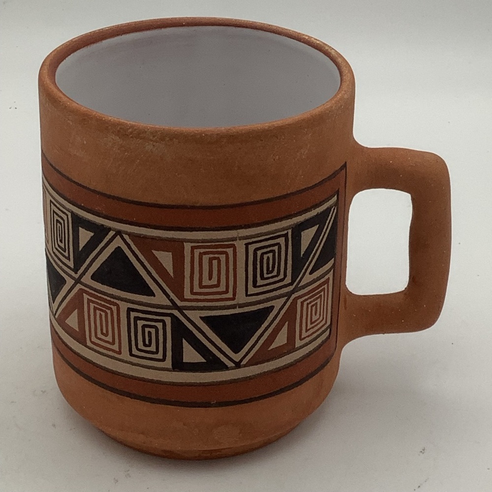 Peruvian Ccantu Terracotta Geometric Patterned Earthenware Mug